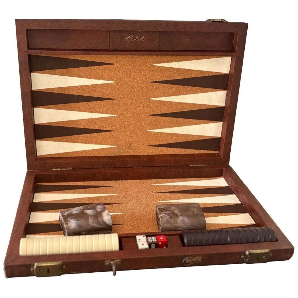 Vintage Crisloid Champion Attache Backgammon Set Bullseye Pieces Brown 1970s